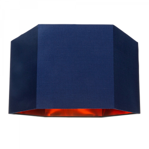 Modern Navy Blue Cotton 14" Table/Pendant Hexagonal Shade with Matt Copper Inner
