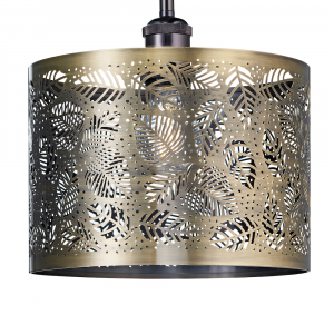 Contemporary Antique Brass Metal Pendant Light Shade with Fern Leaf Decoration