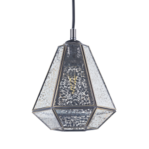 Stylish and Unique Speckled Mercury Glass Pendant Shade with Aged Brass Trims