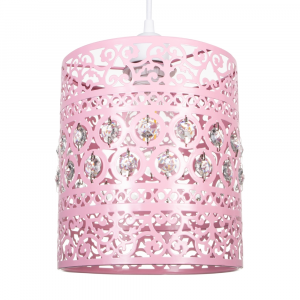 Traditional and Ornate Pink Easy Fit Pendant Shade with Clear Acrylic Droplets
