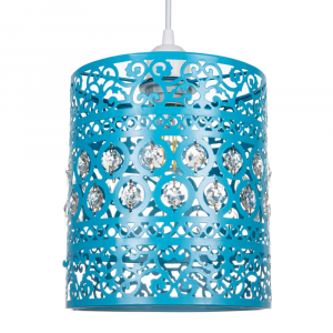 Traditional and Ornate Teal Easy Fit Pendant Shade with Clear Acrylic Droplets