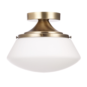 Traditional and Classic Antique Brass IP44 Bathroom Ceiling Lamp with Opal Glass