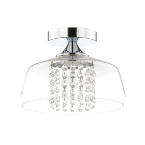 Modern Designer Chrome IP44 Rated Bathroom Ceiling Lamp with Crystal Glass Beads
