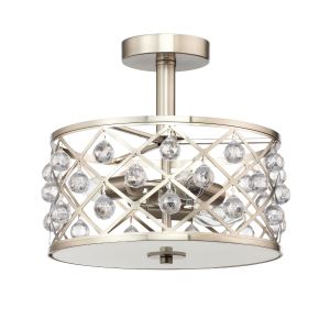 Modern Satin Nickel Ceiling Light with Crystal Glass Spheres and Frosted Glass