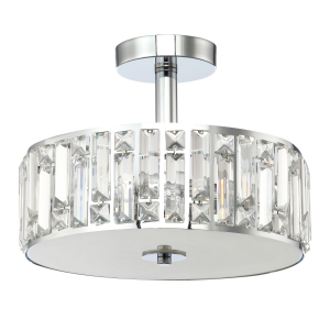 Contemporary Polished Chrome Ceiling Light with Glass Prisms and Opal Glass