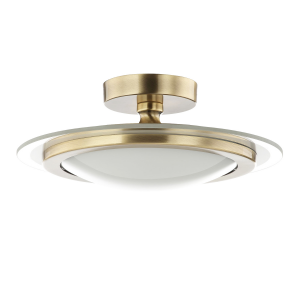 Modern and Sleek Semi Flush LED Powered Ceiling Light Fitting in Antique Brass