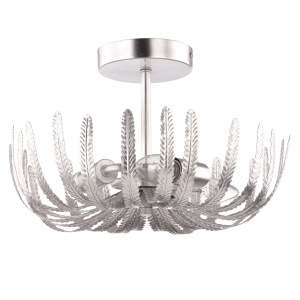 Contemporary and Ornate Silver Foil Semi Flush Ceiling Light with Fern Stems