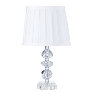 Modern Crystal Glass and Chrome Table Lamp with White Pleated Faux Silk Shade