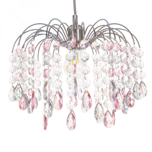 Contemporary Waterfall Pendant Shade with Pink and Clear Acrylic Droplets - 35cm