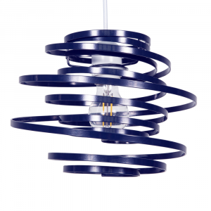 Contemporary Navy Blue Gloss Metal Double Ribbon Spiral Swirl Pendant Shade