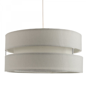 Contemporary 14" Dove Grey Linen Fabric Triple Tier Ceiling Pendant Lamp Shade
