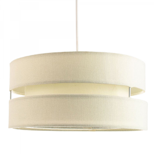 Contemporary 14" Cream Linen Fabric Triple Tier Ceiling Pendant Lamp Shade