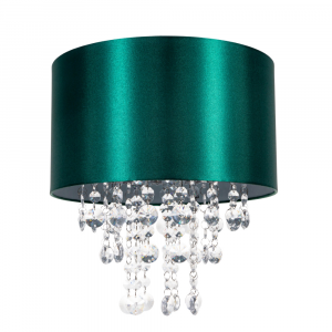 Modern Green Satin Fabric Pendant Light Shade with Transparent Acrylic Droplets