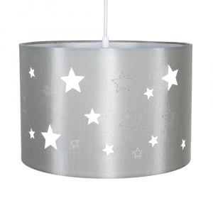 Contemporary Grey Linen Childrens/Kids Pendant/Lamp Shade with Laser Cut Stars