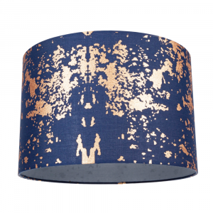 Modern Navy Blue Cotton Fabric Shade with Copper Foil Decor for Table or Ceiling