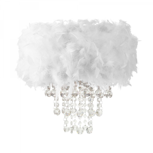 Contemporary White Feather Pendant Light Shade with Transparent Acrylic Droplets