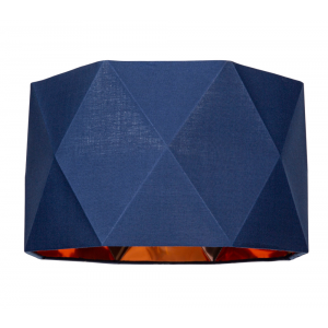 Navy Blue Cotton 12" Geometric Shade with Brushed Copper Metal Effect Lining