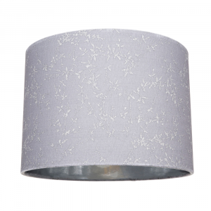 Modern Grey Cotton Fabric 10" Lamp Shade with Silver Foil Floral Decoration