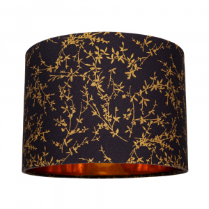Modern Jet Black Cotton Fabric 10" Lamp Shade with Gold Foil Floral Decoration
