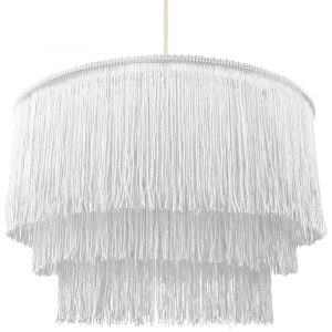 Traditional 3-Tier White Fabric Tassels Pendant Light Shade with Decorative Trim
