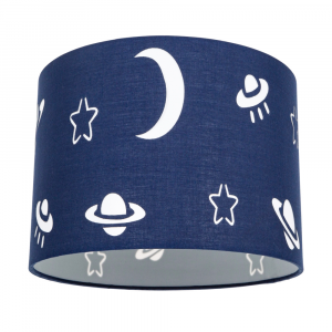 Navy Cotton Children's Lamp Shade with Planets, UFOs, Stars and Moons - 25cm