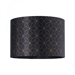 Modern and Vivid Black Satin Fabric Geometric 12" Lampshade with Gold Lines