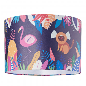 Bright and Colourful 12" Drum Satin Lampshade with Koala Bear and Flamingo Decor