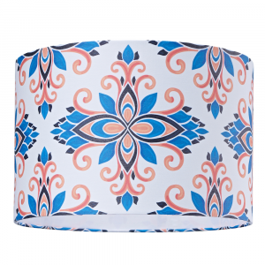Traditional Moroccan Design 30cm Drum Lamp Shade in Royal Blue, Coral and Black