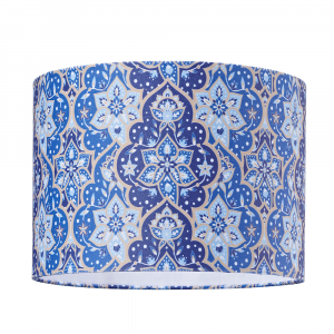 Traditional Indian Styled 10 Inch Drum Lamp Shade in Striking Navy Blue and Gold