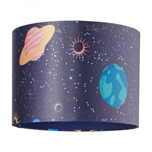 Colourful Universe Themed Lampshade in Navy Blue with Planets, Suns and Stars