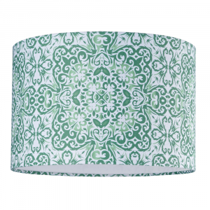 Chic Moroccan Kaleidoscope Design 12" Green Drum Shade with White Satin Inner