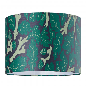 Traditional Satin Drum Lampshade with Green Oak Tree Leaves and Acorns Decor