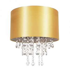 Modern Gold Satin Fabric Pendant Light Shade with Transparent Acrylic Droplets