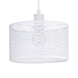 Ornate Moroccan Style Decorated White Gloss Metal Pendant Lamp Shade 25cm x 15cm