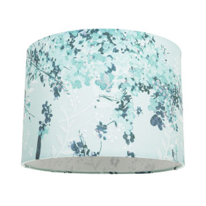Contemporary Duck Egg and Emerald Green Floral Fabric Shade with Inner Lining