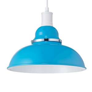 Contemporary Teal Gloss Domed Metal Ceiling Pendant Light Shade with Chrome Ring
