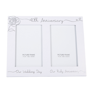 Beautiful Double Picture Frame for 40th Wedding Anniversary - Silver Foil Text