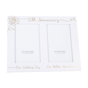 Beautiful Double Picture Frame for 50th Wedding Anniversary - Gold Foil Text