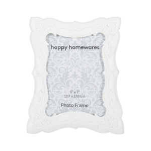 Classic and Ornate Polyresin Matt White 5x7 Photo Frame with 3D Floral Decor