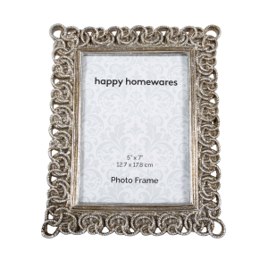 Ornate Traditional Aged Rustic Silver 5x7 Picture Frame with Spiral Loops Decor