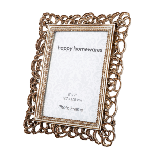 Vintage and Traditional Rustic Brushed Gold 5x7 Picture Frame with Silver Gems