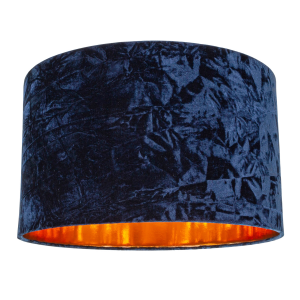 Modern Navy Blue Crushed Velvet 20" Floor/Pendant Lampshade with Copper Inner