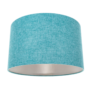 Modern Designer Teal Linen Fabric Lamp Shade with Inner Silver Satin Lining