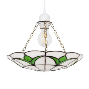 Traditional Stained Glass Tiffany Pendant Light Shade with Emerald Green Leaves