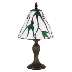 Sleek and Simple White Stained Glass Tiffany Table Lamp with Green Leaf Decor