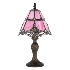 Quirky and Petite Pink Stained Glass Tiffany Lamp with Clear Strip and Beads
