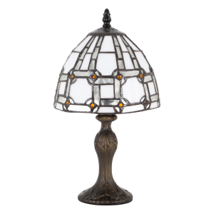 Classic Style White Tiffany Table Lamp with Clear Strips and Amber Glass Beads