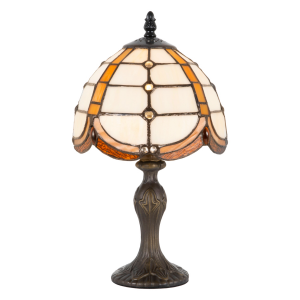 Traditional Hand Crafted Tiffany Table Lamp with Amber Stained Glass Trims