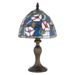 Contemporary Midnight Blue Stained Glass Tiffany Table Lamp with Pink Roses