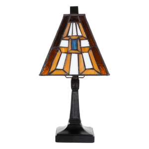 Petite Art Deco Square Tiffany Light with Amber Stained Glass and Black Base